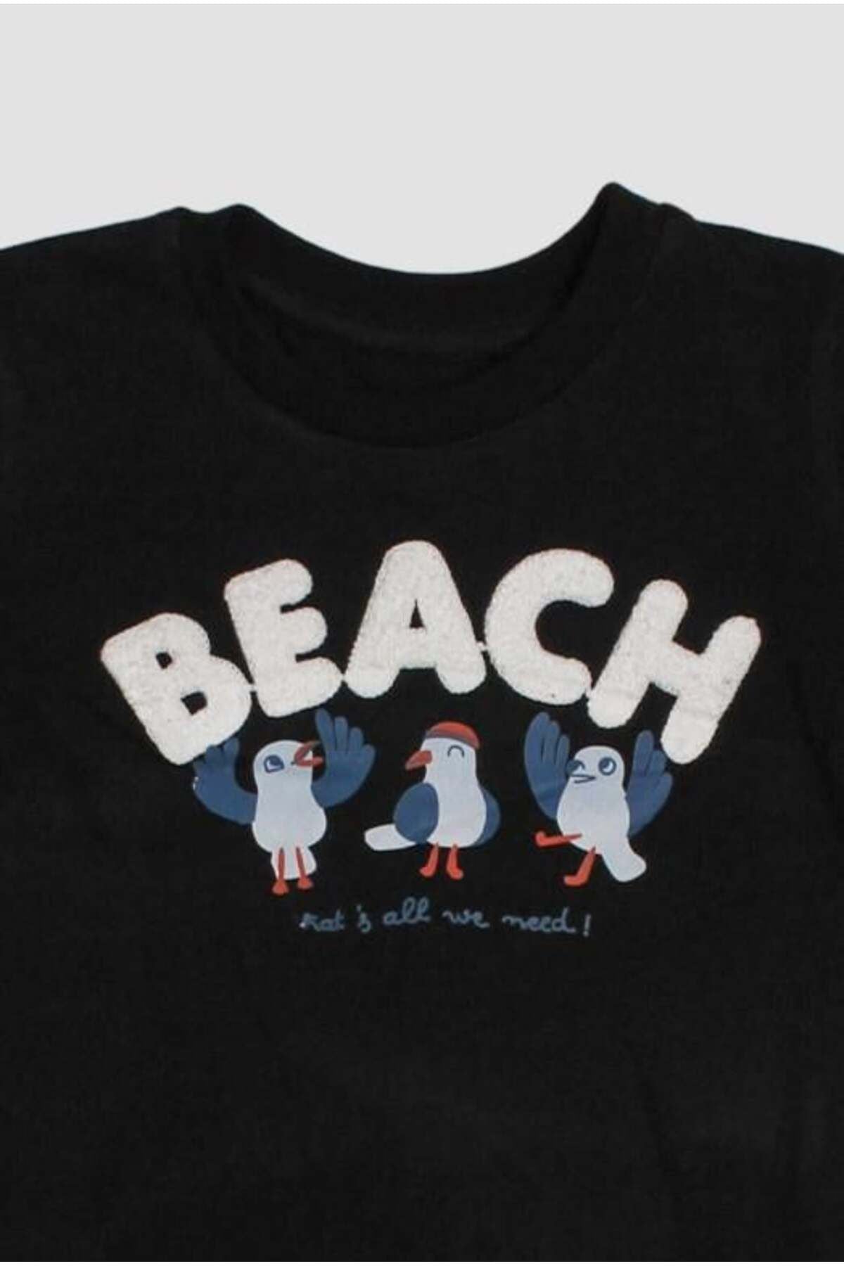 Erkek Bebek Beach Nakışlı Kuş Baskı Desenli 2'li Alt Üst Takım
